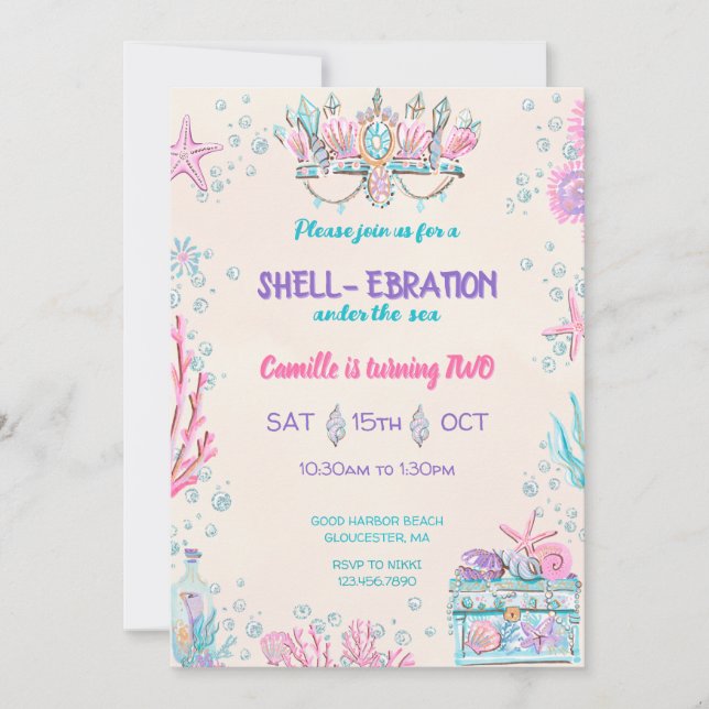 Convite Sob a Festa de aniversário do mar (Frente)