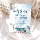 Convite Sob a Festa de aniversário Sea Watercolor Kids 1th<br><div class="desc">Sob o Modelo de Convite de Aniversário do Mar é perfeito para festas de aniversário de crianças. Aniversários de criança são especiais,  e este convite pode ajudá-lo a fazer uma festa de aniversário memorável.</div>