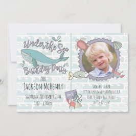 Convite Sob a figura da Festa de aniversário de baleia mar