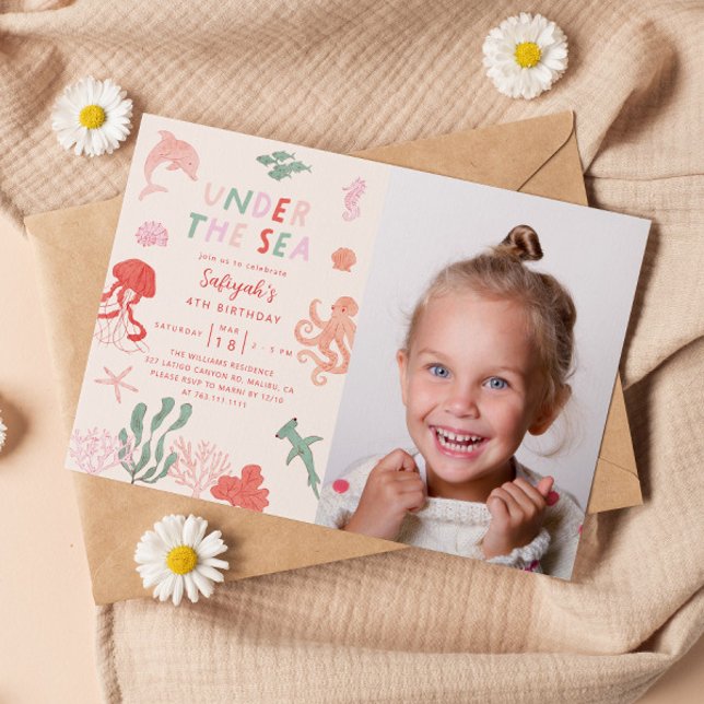 Convite Sob A Foto Da Festa de aniversário Sea Girl (Criador carregado)