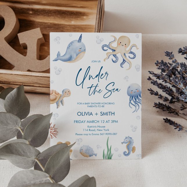 Convite Sob a Parte Chá de fraldas do Mar (Criador carregado)