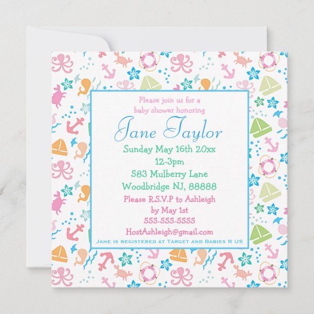 Convite Sob As Chamadas De Bebê Do Mar (Frente)