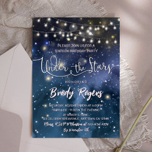 Convite Sob as estrelas a corda luzes 16º aniversário
