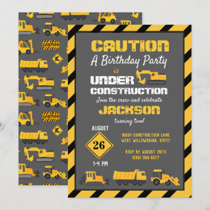 Convite Sob Cinza de Festa de aniversário de Construção