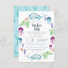 Convite Sob o Aniversário do Mar | Cores de água dos crité