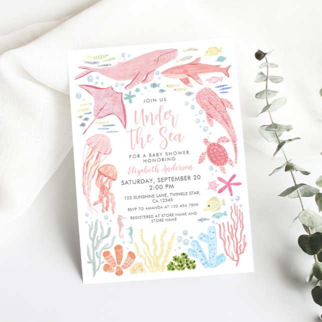 Convite Sob o Chá de fraldas de Aniamls do Mar Rosa (Criador carregado)