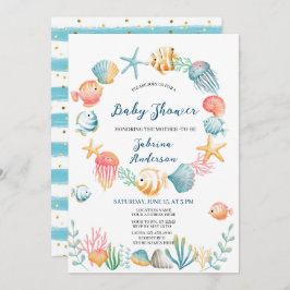 Convite Sob o Chá de fraldas de Aquarela do Oceano Oceano