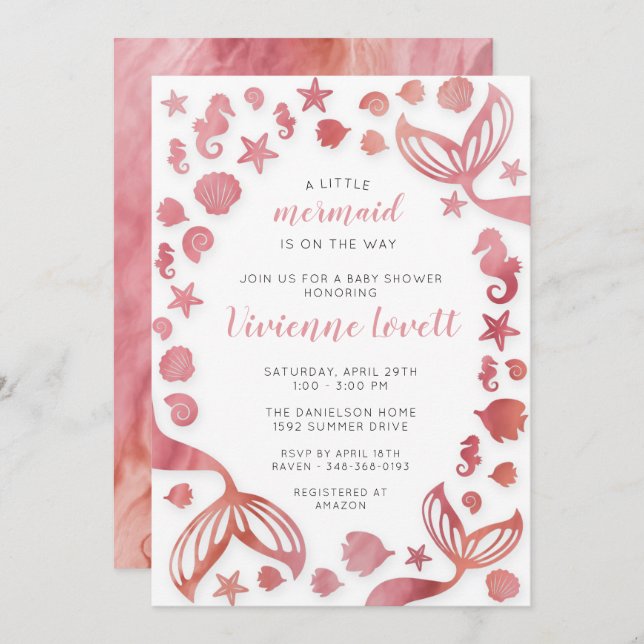 Convite Sob o Chá de fraldas de sereia (Frente/Verso)