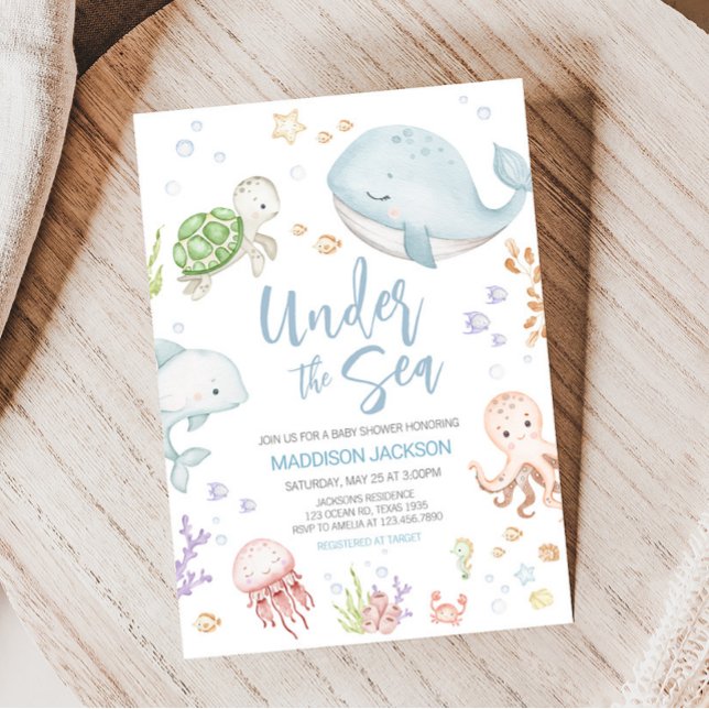 Convite Sob o Chá de fraldas do mar (Sea Creatures Ocean Baby Shower Invitation)