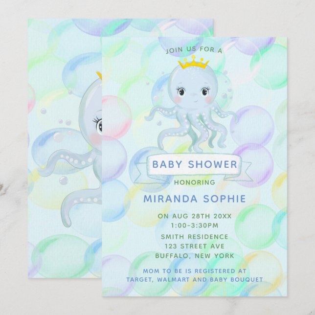 Convite Sob o Chá de fraldas do Príncipe Octopus Boy (Frente/Verso)