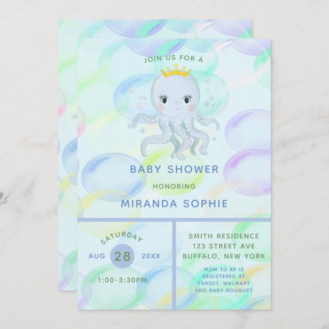 Convite Sob o Chá de fraldas do Príncipe Octopus Boy (Frente/Verso)