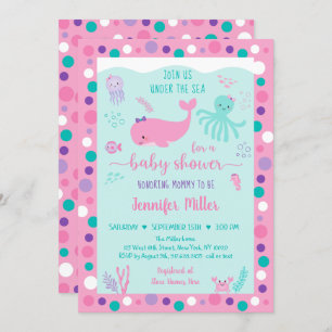 Convite Sob o Chá de fraldas Náutico Púrpura, Rosa,