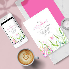 Convite Sob o Chá de fraldas Rosa e Verde do Mar