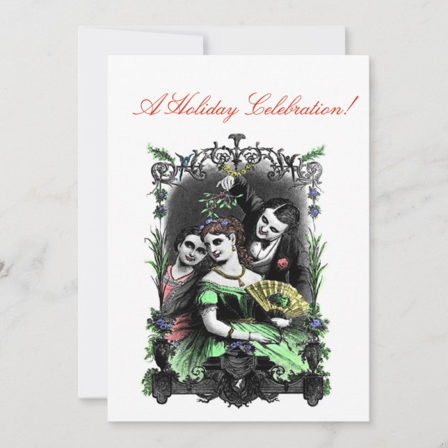 Convite Sob o feriado Mistletoe Vintage (Frente)