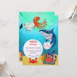 Convite Sob o Mar Animais Convidam para uma Festa de anive
