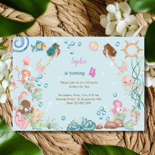 Convite Sob o mar aniversário de criança de Sereias