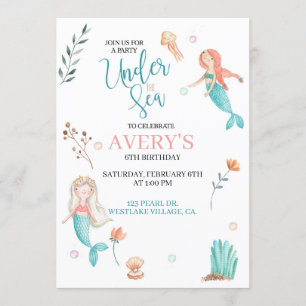 CONVITE SOB O MAR, ANIVERSÁRIO DE MERMAID, WATERCOLOR MERM