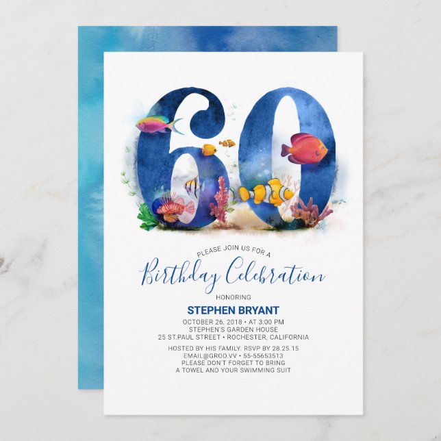Convite Sob o Mar - Aquário Preso 60º Aniversário (Frente/Verso)