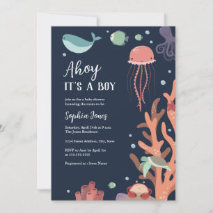 Convite Sob o Mar Azul Alô É um Menino Chá de Bebê