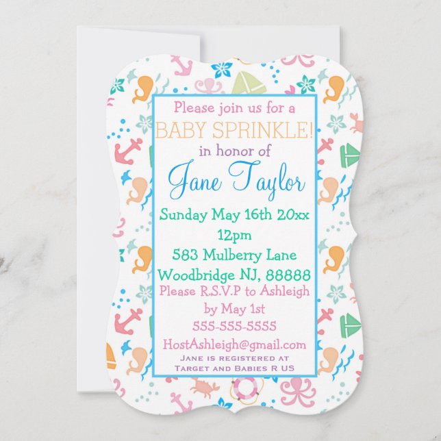 Convite Sob O Mar Bebê Sprinkle (Frente)