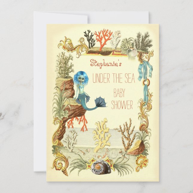 Convite Sob O Mar Chá de fraldas De Sereias (Frente)