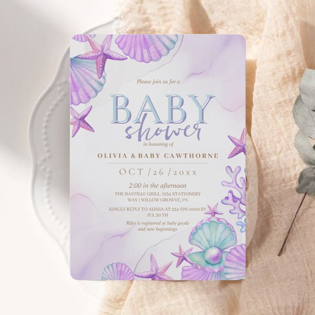 Convite Sob o Mar Chá de fraldas Oceano Aquarela Cuta (Criador carregado)