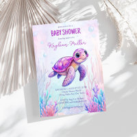 Sob o mar, chá de fraldas rosa púrpura da tartarug
