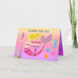 Convite Sob o Mar de aniversário de 3 anos rosa, Sereia Ro