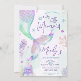 Convite Sob o Mar de Roxo Teal Pequena Sereia Aniversário