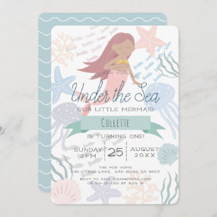 Convite Sob o Mar de Sereia, o primeiro aniversario Verde