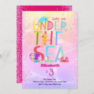 Convite Sob O Mar De Sereia Unicorn, Raparigas Cinzentas R