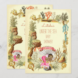 Convite Sob o Mar Étnica Sereia Chá de fraldas Princesa