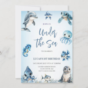 Convite Sob o Mar Menino Azul Aniversário
