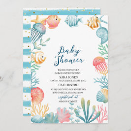 Convite Sob o Mar Oceano Chá de fraldas de Aquarela Invi