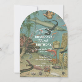 Convite Sob o Mar Oceano Oceano, Retro Animais Aniversário