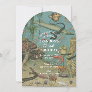 Convite Sob o Mar Oceano Oceano, Retro Animais Aniversário