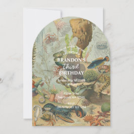 Convite Sob o Mar Oceano Oceano, Retro Animais Aniversário