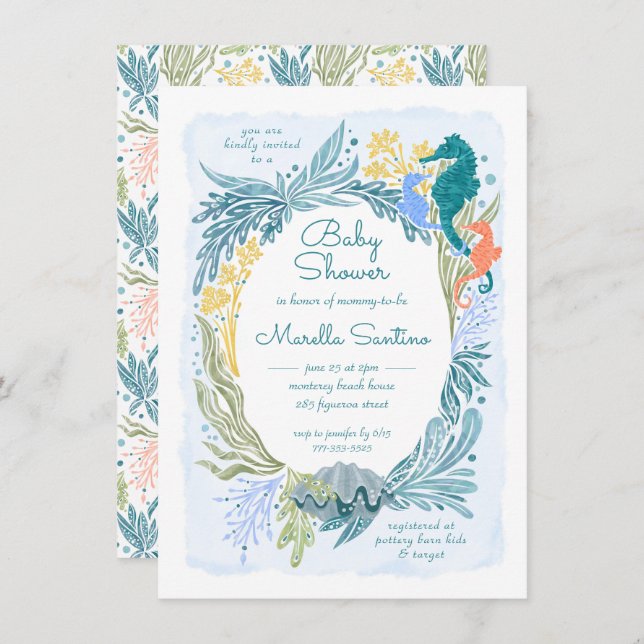 Convite Sob o Mar Ondas Ondas do Mar Garota Gêmeos do Cava (Frente/Verso)