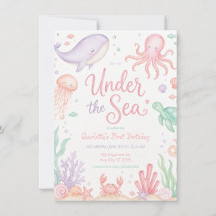 Convite Sob o Mar Pastel Ocean Menina de Aniversário