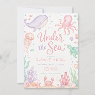Convite Sob o Mar Pastel Ocean Menina de Aniversário