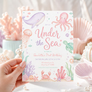 Convite Sob o Mar Pastel Ocean Menina de Aniversário