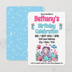 Convite Sob o Mar Sereia Aniversário