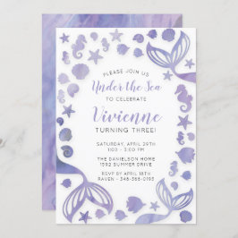 Convite Sob o mar Sereia Aniversário
