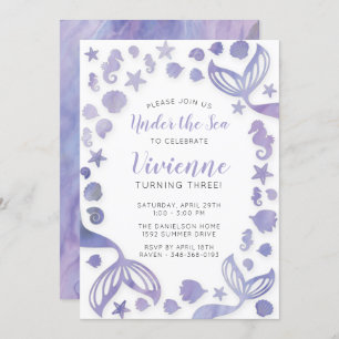 Convite Sob o mar Sereia Aniversário