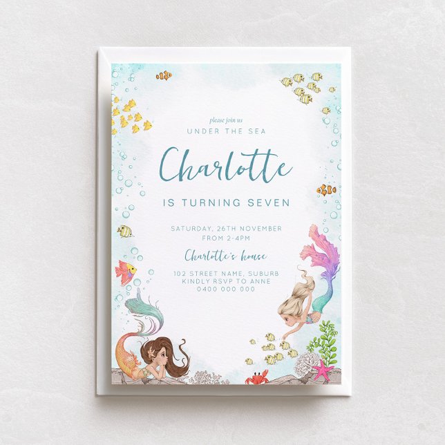 Convite Sob o Mar, Sereia Aniversário (Criador carregado)