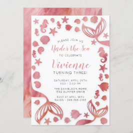 Convite Sob o mar Sereia Aniversário