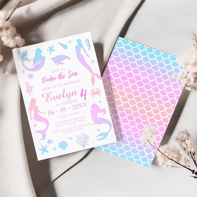 Convite Sob o mar, Sereia Silhouette Birthday Girl (Criador carregado)