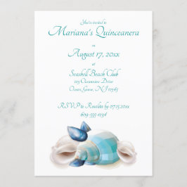Convite Sob o partido Sea Quinceanera Teal Seashells