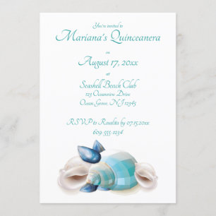 Convite Sob o partido Sea Quinceanera Teal Seashells