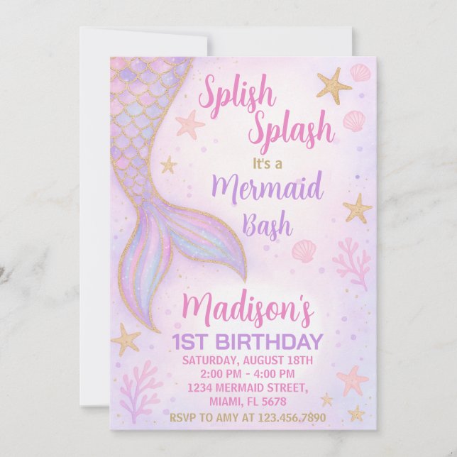 Convite Sob o Sea Party Convidar para Meninas (Frente)